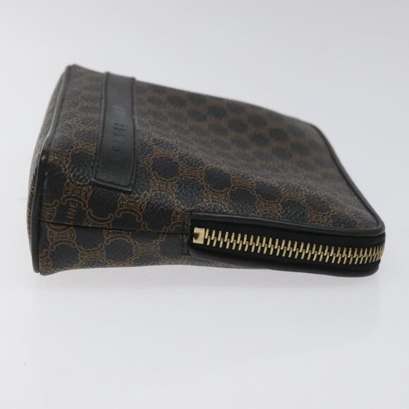 CELINE Macadam Canvas Pouch PVC Leather Black Gold Auth - Picture 4 of 16